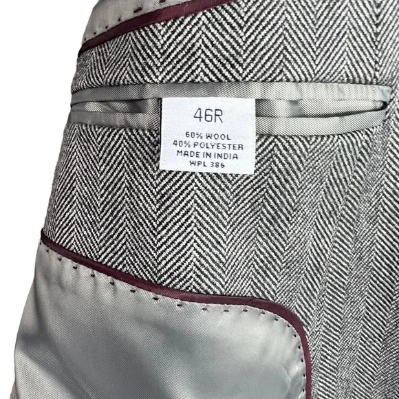 Saddlebred Mens 2 Button Herringbone Blazer 100% Lambswool Sport Coat Jacket 46R - Picture 7 of 8
